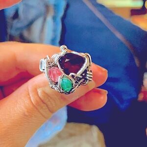 Garnet Emerald and‎ rodiolite Sterling silver ring